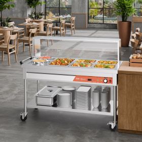 5 Pans + 2 Pots Commercial Food Warmer Steam Table With Undershelf Shield