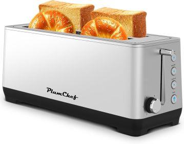 4-Slice Toaster, Extra Wide Long Slot Toaster, 6 Settings, Bagel, Defrost, Reheat, Removable Crumb Tray, Stainless Steel Housing, Silver