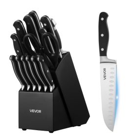 VEVOR Kitchen Knife Set with Block and Sharpener, 15 Piece High Carbon Stainless Steel Sharp Knife Set, Kitchen Cutlery with Crack-Resistant Hand