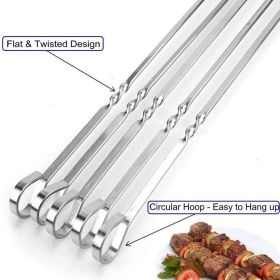 12PCS Kabob Skewers Flat Metal BBQ Barbecue Skewer 14" Long Stainless Steel Shish Kebob Sticks Wide Reusable Grilling Skewers Set for Meat Shrimp