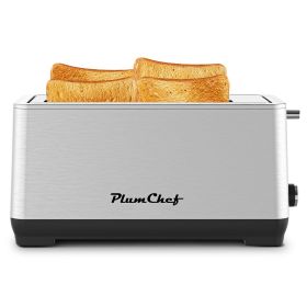 4-Slice Toaster, Extra Wide Long Slot Toaster, 6 Settings, Bagel, Defrost, Reheat, Removable Crumb Tray, Upgraded Stainless Steel, Silver